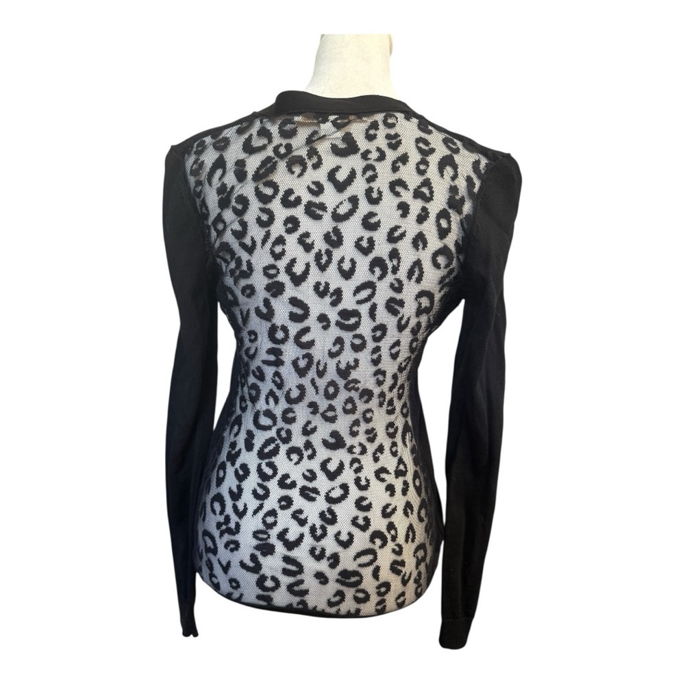 Boston Proper Sheer-back Animal Print Black V-Neck Cardigan